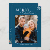 クリスマススノーフレーク冬スタイリッシュ家族の写真 シーズンカード (正面/裏面)