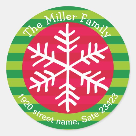 クリスマススノーフレーク差出人住所 ラウンドシール (正面)