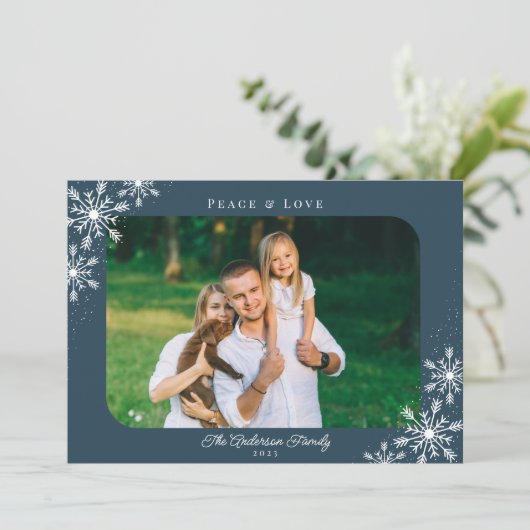クリスマススノーフレーク平和とラブフォト シーズンカード (スタンド正面)