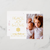 クリスマススノーフレーク平和ジョイ愛の写真実在金ゴールド 箔シーズンポストカード (正面/裏面)