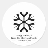 クリスマススノーフレーク白黒名前をカスタムする日 ラウンドシール (正面)
