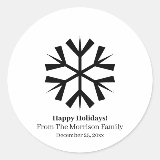 クリスマススノーフレーク白黒名前をカスタムする日 ラウンドシール (正面)