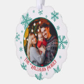 クリスマススノーフレーク緑の赤の写真 オーナメントカード (左)