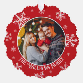 クリスマススノーフレーク赤い写真 オーナメントカード