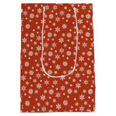 クリスマススノーフレーク赤と白抱き枕 ミディアムペーパーバッグ (裏面)