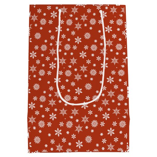 クリスマススノーフレーク赤と白抱き枕 ミディアムペーパーバッグ (裏面)