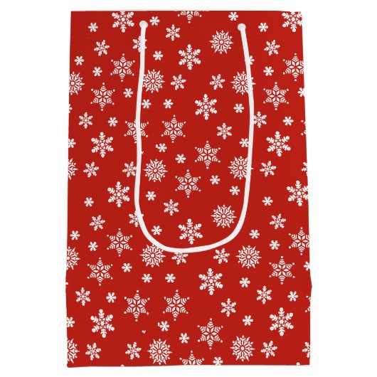 クリスマススノーフレーク赤と白抱き枕 ミディアムペーパーバッグ (裏面)