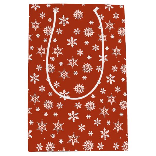 クリスマススノーフレーク赤と白抱き枕 ミディアムペーパーバッグ (正面)