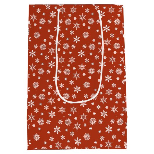 クリスマススノーフレーク赤と白抱き枕 ミディアムペーパーバッグ (裏面)