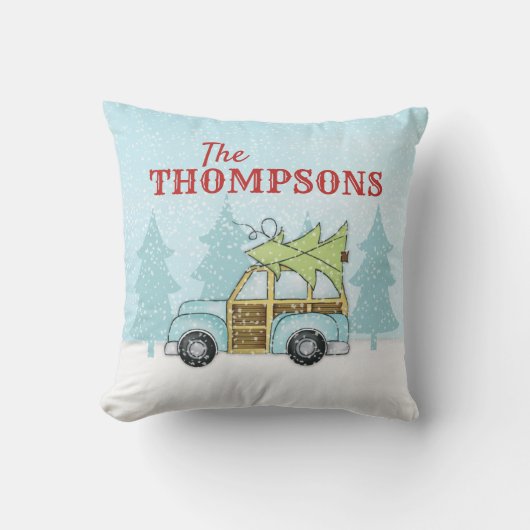 クリスマススノーフレーク車かわいいパーソナライズされたカスタム クッション (正面)