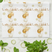 クリスマススノーフレーク金ゴールドオーナメント輝 キッチンタオル (折り畳み)