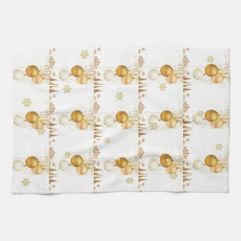 クリスマススノーフレーク金ゴールドオーナメント輝 キッチンタオル