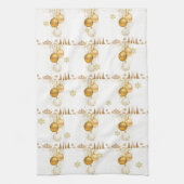 クリスマススノーフレーク金ゴールドオーナメント輝 キッチンタオル (縦)