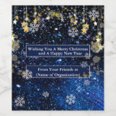 クリスマススノーフレーク金ゴールドスターズスパークルネイビーブルー ワインラベル (シングルラベル)