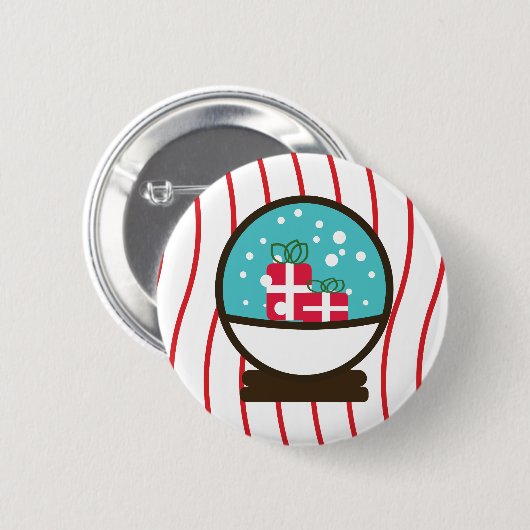 クリスマススノーフレーク雪プレゼントスノーグローブ 缶バッジ (正面&裏面)