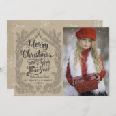 クリスマススノーフレーク&クラフト紙ホリデーグリーティング シーズンカード (正面/裏面)