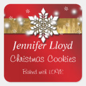 クリスマススノーフレーク、ゴールドフォイル、ホリデーステッカー スクエアシール (正面)