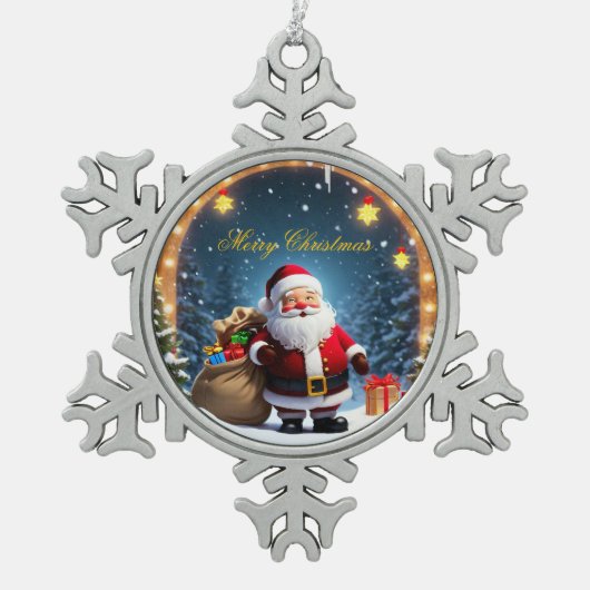 クリスマススノーフレーク スノーフレークピューターオーナメント (正面)