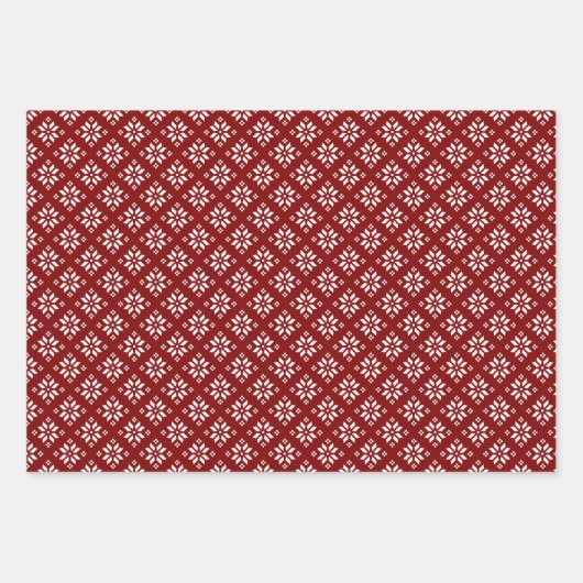 クリスマススノーフレーク、ホリーベリーとボウ ラッピングペーパーシート (正面)
