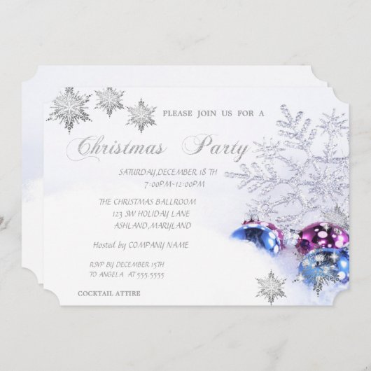クリスマススノーフレーク・ボール企業の、パーティー 招待状 (正面/裏面)