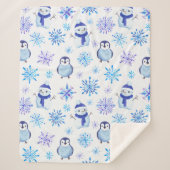 クリスマススノーフレーク、雪だるまとペンギン シェルパブランケット (正面)