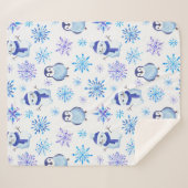 クリスマススノーフレーク、雪だるまとペンギン シェルパブランケット (正面(横))