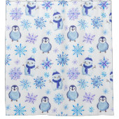 クリスマススノーフレーク、雪だるまとペンギン シャワーカーテン (正面)
