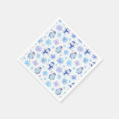 クリスマススノーフレーク、雪だるまとペンギン スタンダードカクテルナプキン (角)