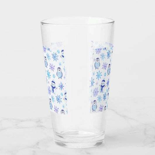 クリスマススノーフレーク、雪だるまとペンギン タンブラーグラス (右)