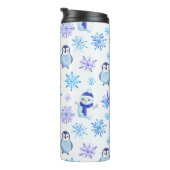 クリスマススノーフレーク、雪だるまとペンギン タンブラー (回転右)