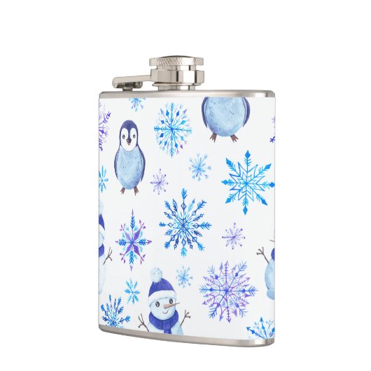 クリスマススノーフレーク、雪だるまとペンギン フラスク (左)