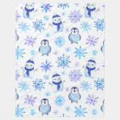 クリスマススノーフレーク、雪だるまとペンギン フリースブランケット (正面)