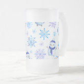 クリスマススノーフレーク、雪だるまとペンギン フロストグラスビールジョッキ (正面右)