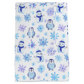 クリスマススノーフレーク、雪だるまとペンギン ミディアムペーパーバッグ (裏面)
