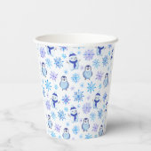 クリスマススノーフレーク、雪だるまとペンギン 紙コップ (裏面)