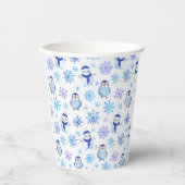 クリスマススノーフレーク、雪だるまとペンギン 紙コップ (正面)