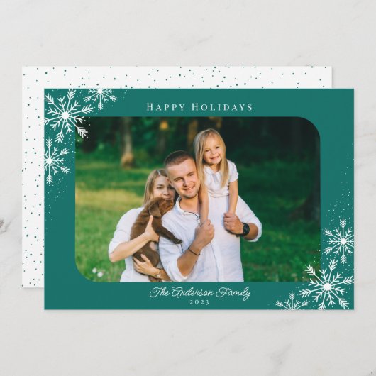 クリスマススノーフレークHappy Holidays写真 シーズンカード (正面/裏面)