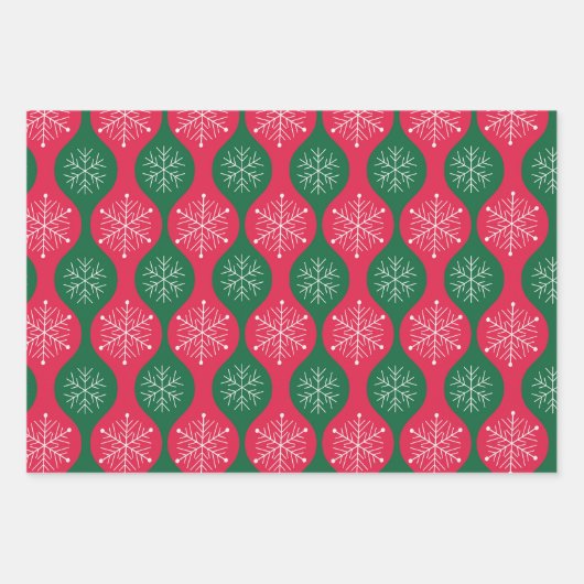 クリスマススノーフレークonヴィンテージグリーンレッドオーギー ラッピングペーパーシート (正面)