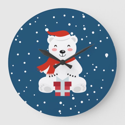クリスマススノーベア ラージ壁時計 (正面)