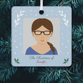 クリスマススノーホリーカスタムフォトオーナメント メタルオーナメント