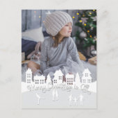クリスマススノーホワイトビレッジシルエット シーズンポストカード (正面)
