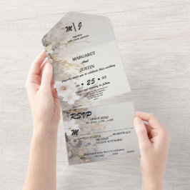 クリスマススノーホワイトフラワーヴィンテージウェディング オールインワン招待状