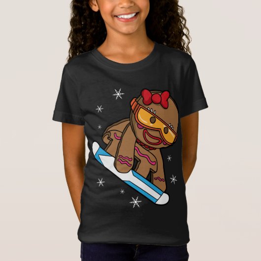 クリスマススノーボードジンジャーブレッドの女の子 Tシャツ (正面)