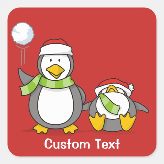 クリスマススノーボールペンギン スクエアシール (正面)