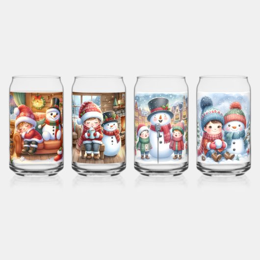 クリスマススノーマンのドリンクウェアセット ガラス缶 (正面)