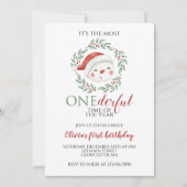 クリスマススノーマンのワンダフルなファーストバースデー 招待状 (正面)