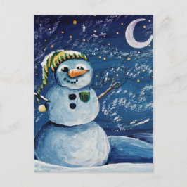 クリスマススノーマンの絵画、雪が準備万端 シーズンポストカード