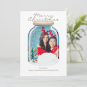 クリスマススノーメイソンの瓶フォトカパーソナライズされたード 招待状 (スタンド正面)