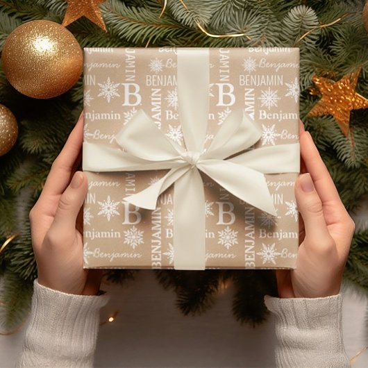 クリスマススノーリピーターパーソナライズされた名クラフト ラッピングペーパー