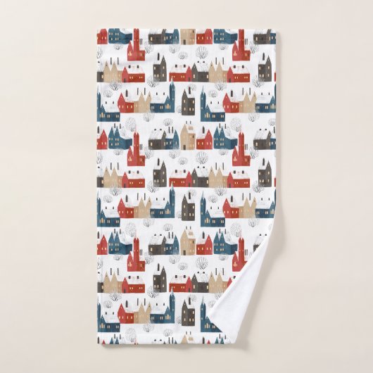 クリスマススノーヴィレッジコージーフェスティバルノスタルジック バスタオルセット (ハンドタオル)